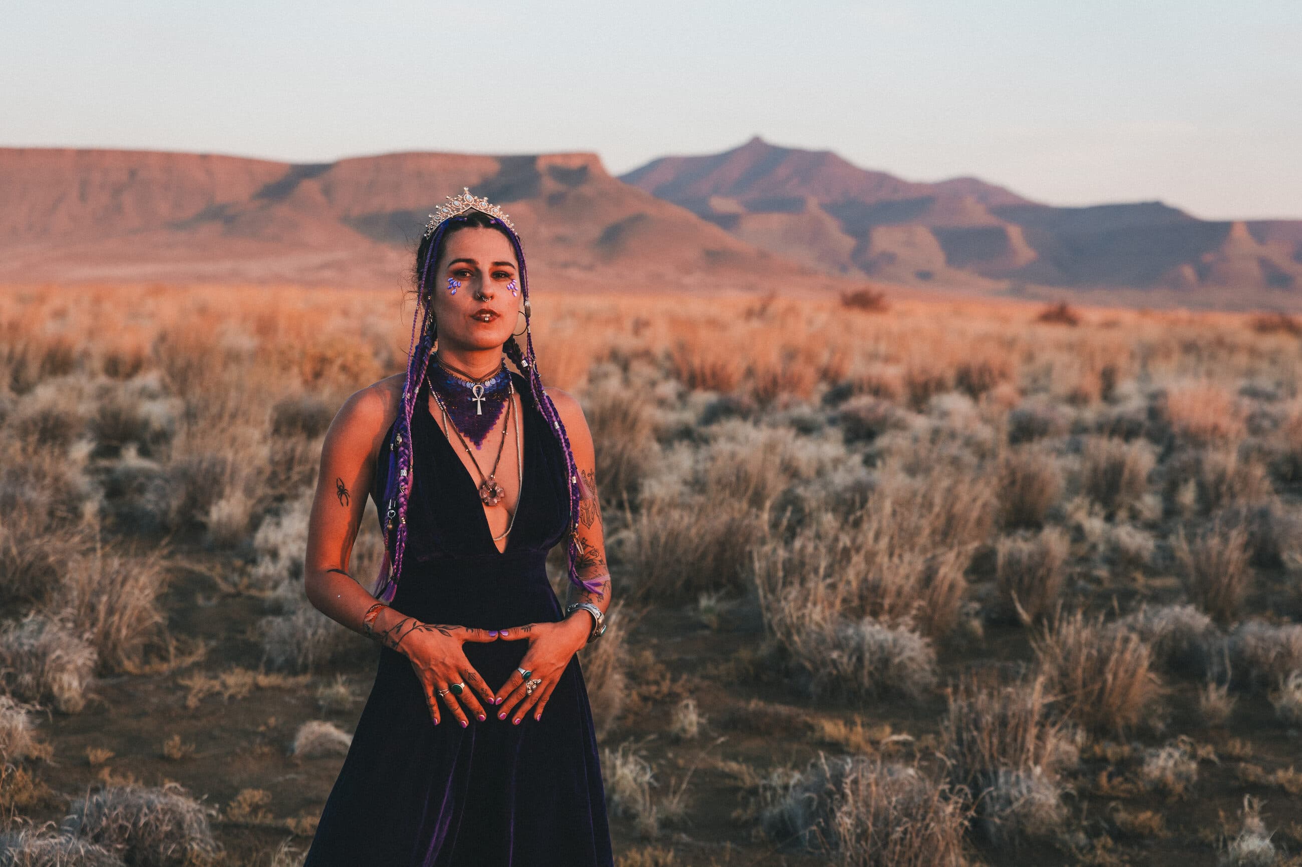 Josie Thorne in the desert at golden hour